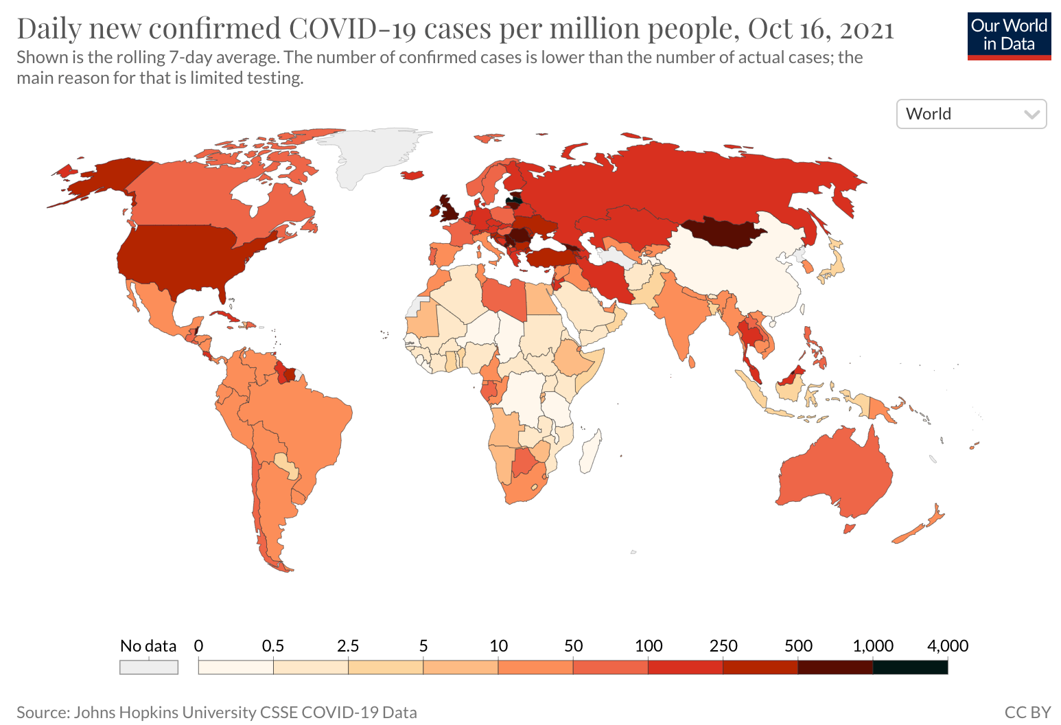worldometers世界实时统计数据显示,全球累计确诊新冠肺炎(covid-19)
