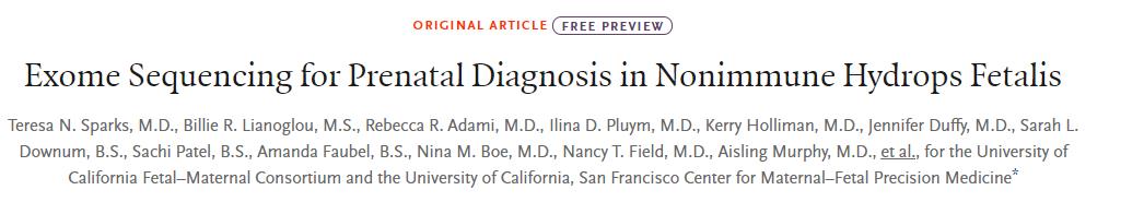 NEJM：外显子组测序用于非免疫性胎儿水肿的产前诊断