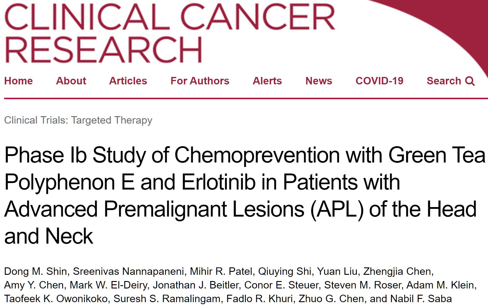 Clin cancer res：绿<font color="red">茶多酚</font>E联合厄洛替尼可有效预防头颈部癌前病变恶变成癌
