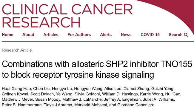 Clin Cancer Res：<font color="red">SHP</font><font color="red">2</font>抑制剂TNO155通过阻断RTK信号可增强多种靶向药的疗效