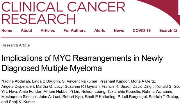 Clin Cancer Res：<font color="red">MYC</font><font color="red">重排</font>对多发性骨髓瘤患者预后的影响