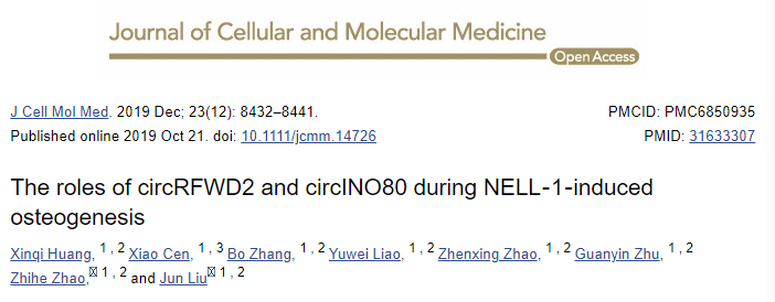 J Cell Mol Med：circRFWD2和circINO80可促进人脂肪<font color="red">源</font><font color="red">性</font>干细胞的成<font color="red">骨</font>过程