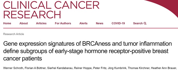 Clin Cancer Res：早期激素受体阳性乳腺癌患者的BRCAness和肿瘤炎症基因<font color="red">表达</font>特征