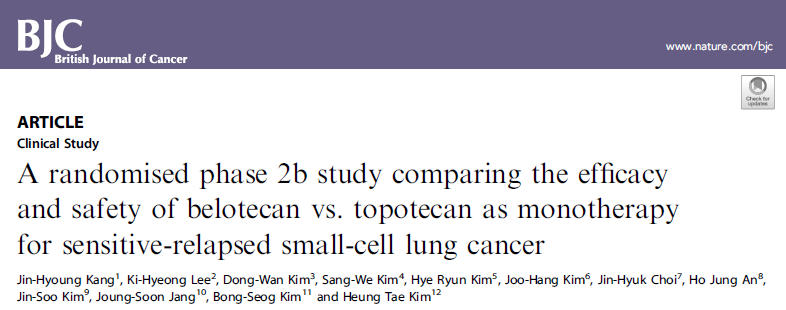 Br J Cancer：拓扑替康和贝洛替康在复发性小细胞肺癌单一疗法中的疗效和安全性比较