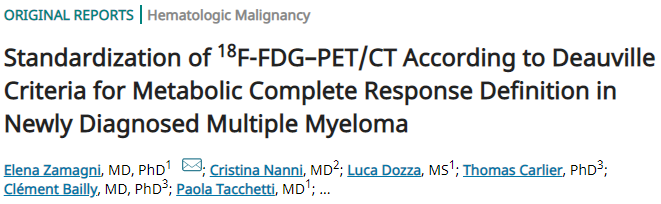 JCO：18F-FDG–PET/CT定义多发性骨髓瘤代谢完全缓解的标准