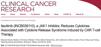 Clin Cancer Res：JAK1抑制剂Itacitinib可有效预防CAR T<font color="red">细胞</font>疗法引发的<font color="red">细胞因子</font><font color="red">释放</font><font color="red">综合征</font>