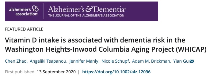 Alzheimer's Dementia  | 维生素D<font color="red">摄入</font>量增加，可降低痴呆风险