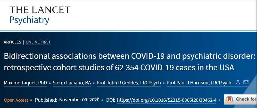 Lancet Psychiatry：COVID-19与精神障碍之间的双向作用