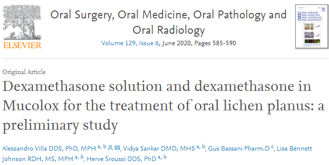 Oral Surg Oral Med Oral Pathol Oral Radiol：地塞米松联合沐舒坦可更好地管理<font color="red">口腔</font>扁平苔藓