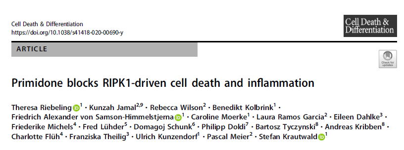 Cell Death Differ：扑米酮Primidone有效<font color="red">抑制</font><font color="red">RIPK1</font>驱动的细胞死亡和炎症反应