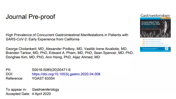 Gastroenterology：<font color="red">斯坦福</font>大学研究报告：恶心和腹泻也是COVID-19症状！