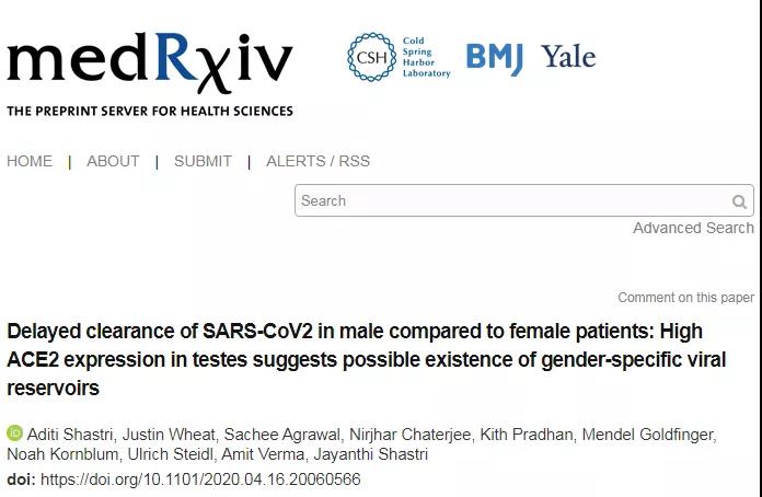 medRxiv：男性专用新冠病毒“储库”——睾丸，或能揭示其感染率高于女性的原因
