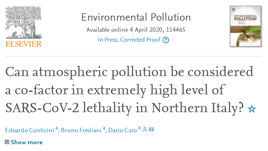 Environmental Pollution：空气污染极有可能影响COVID-19致死率