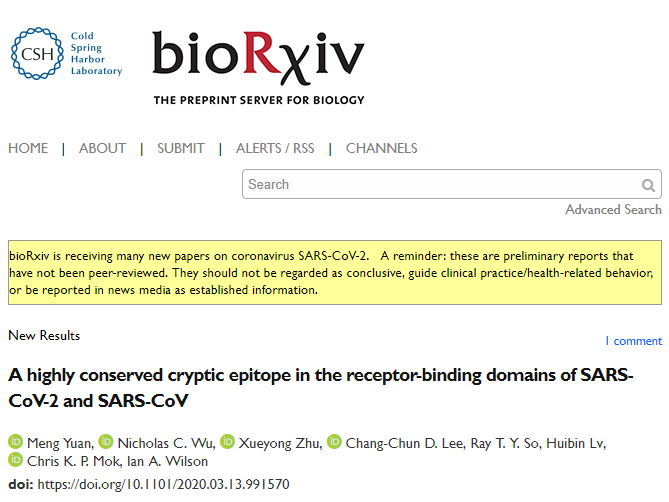 <font color="red">bioRxiv</font>：SARS抗体或能揭示COVID-19致命弱点