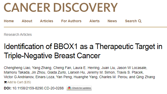 Cancer Dis：三阴性乳腺癌靶向治疗新突破！BBOX1基因是关键！