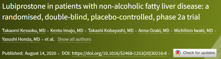 Lancet gastroenterol hepatol：鲁比前列<font color="red">酮</font>治疗便秘的非酒精性脂肪性肝病患者的疗效和安全性