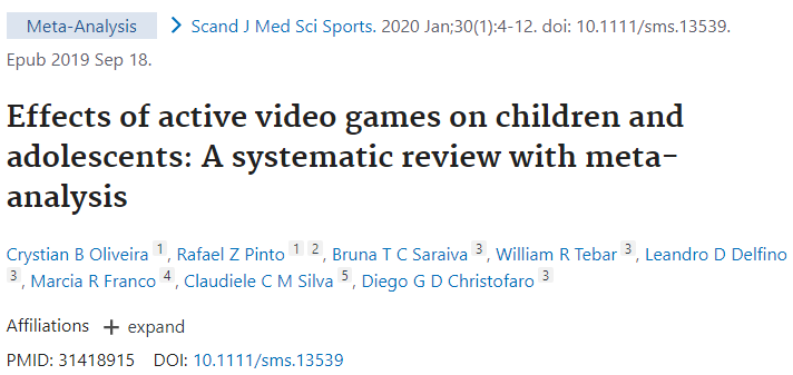 Scand J Med Sci Sports：活动视频游戏可用于降低儿童和青少年的肥胖风险