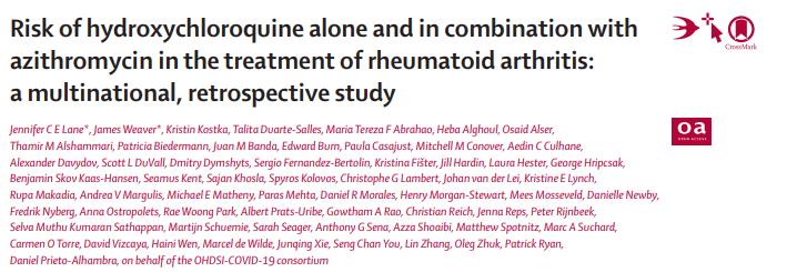 Lancet Rheumato：羟氯喹治疗类风湿性关节炎安全性研究