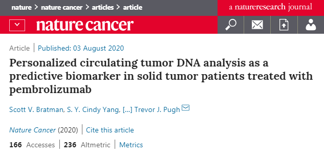 Nat Cancer：基因检测公司Natera的Signatera <font color="red">ctDNA</font><font color="red">测试</font>显示出晚期癌症的免疫疗法反应预测能力