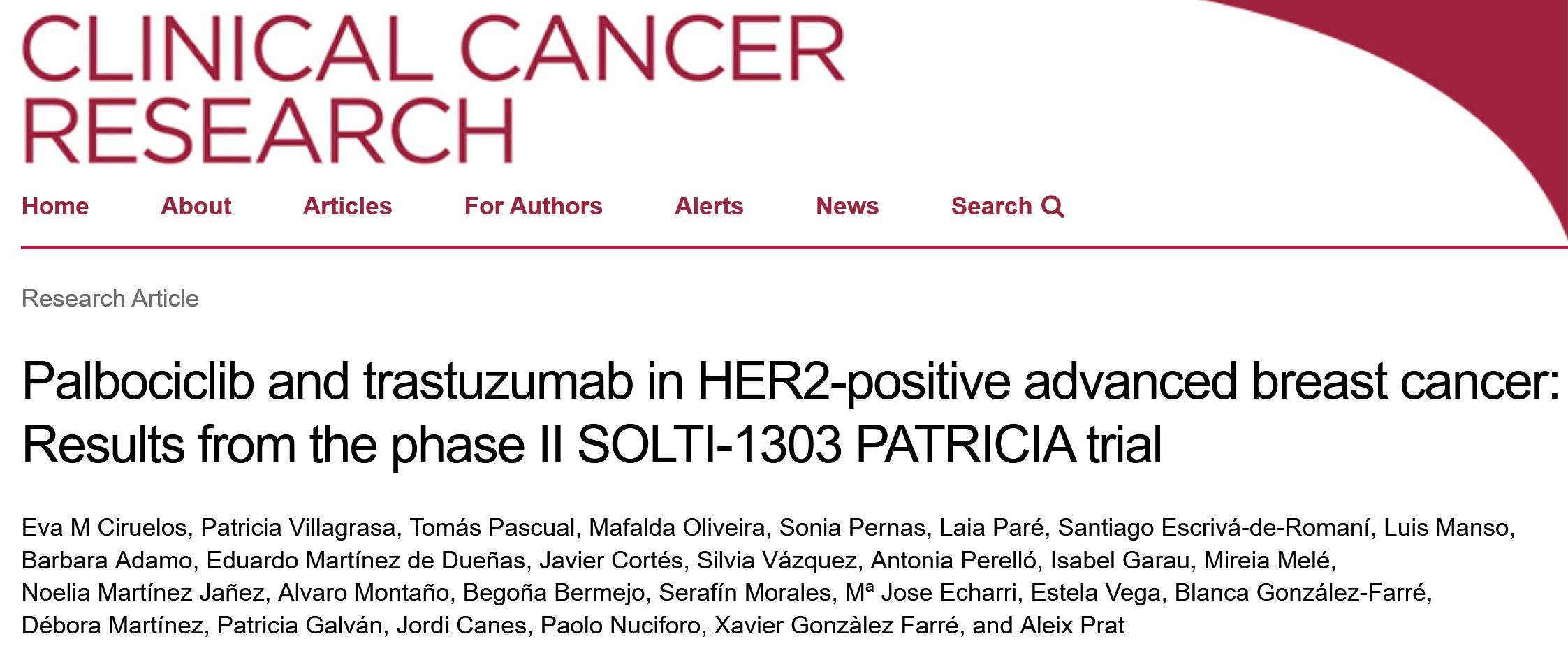 Clin Cancer Res：帕博西利联合曲妥珠单抗治疗HER2+晚期乳腺癌的疗效
