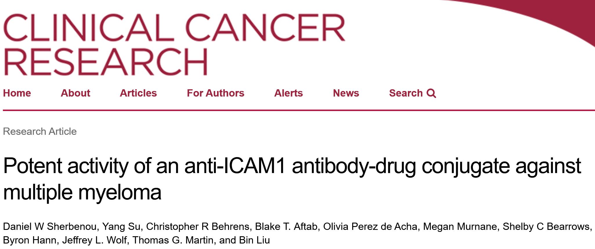 Clin Cancer Res：<font color="red">抗</font>ICAM1<font color="red">抗体</font>-药物偶联<font color="red">物</font>用于多发性骨髓瘤的潜在活性
