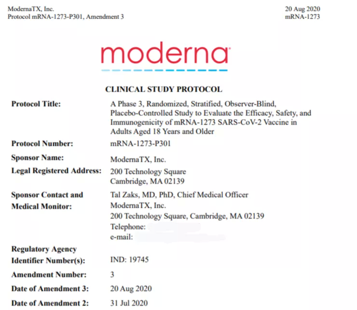 Moderna公司完整版新冠病毒mRNA疫苗临床试验<font color="red">设计</font><font color="red">方案</font>