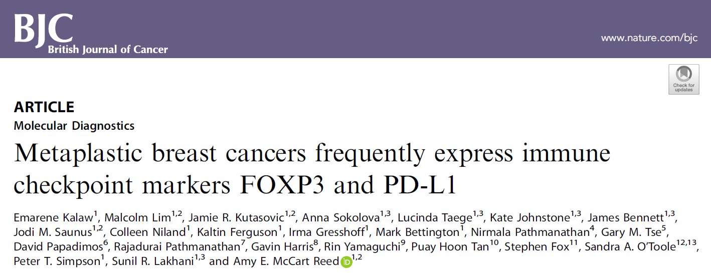 Br J Cancer：FOXP3和PD-L1或可成为<font color="red">化生</font>性乳腺癌的潜在治疗靶标