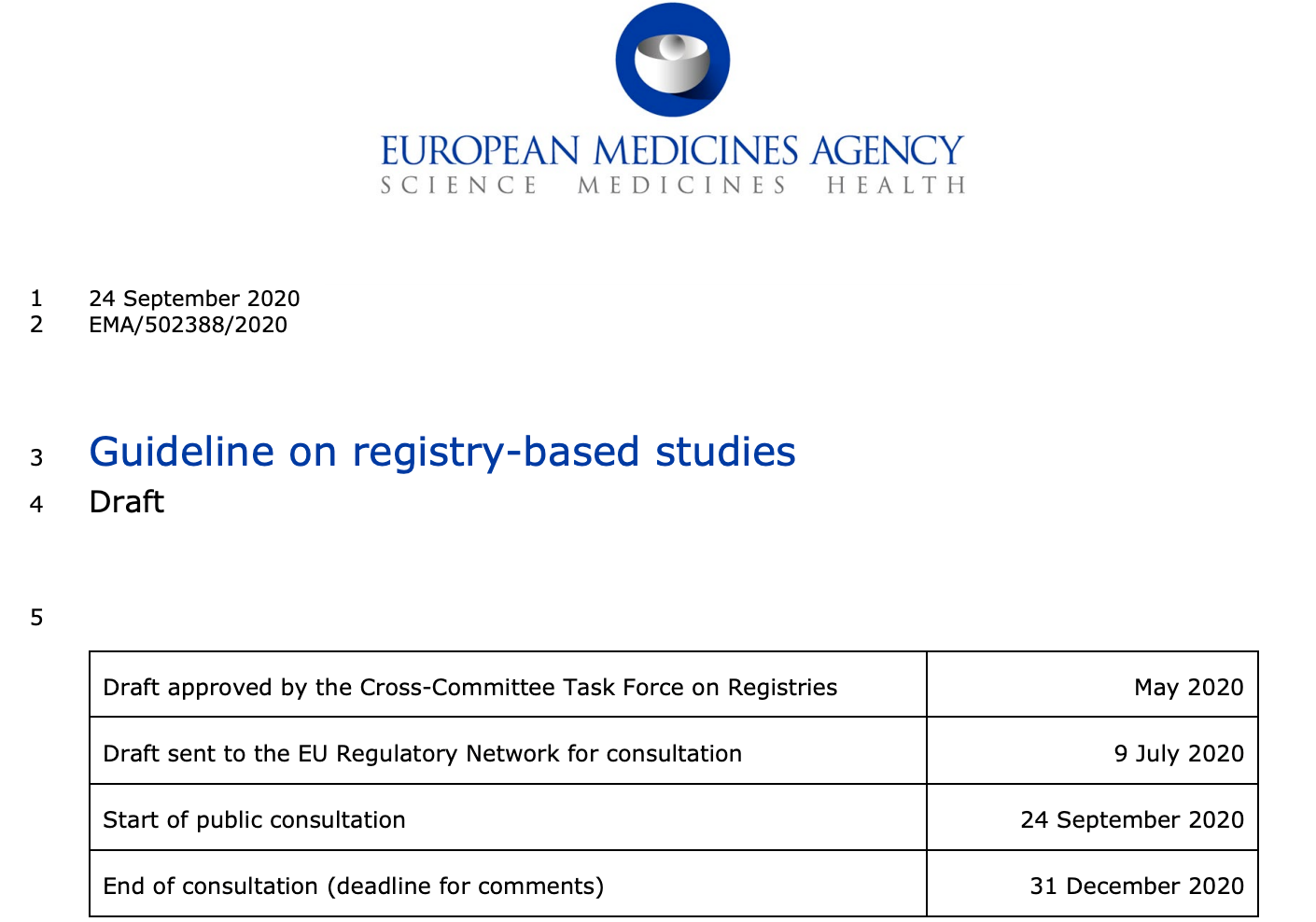 欧盟发布基于患者登记的研究指南草案