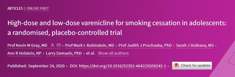 Lancet Child <font color="red">Adolescent</font> Health：伐伦克林用于青少年戒烟的效果不显著