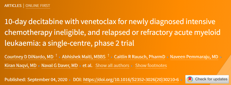 Lancet Haematol：Venetoclax联合地西他滨10日疗法治疗各种AML亚型的疗效