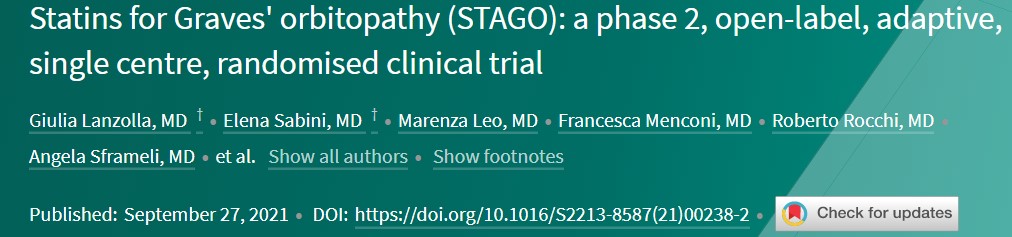 Statins for Graves' orbitopathy (STAGO): a phase 2, open-label, adaptive,  single centre, randomised clinical trial - The Lancet Diabetes &  Endocrinology