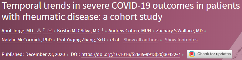 Lancet Rheumatol：风湿类疾病患者感染新冠肺炎后的预后<font color="red">变化</font><font color="red">趋势</font>