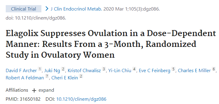 J Clin Endocrinol Metab：Elagolix會以劑量依賴性的方式抑制女性排卵