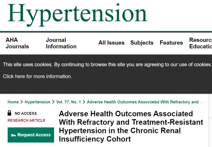 Hypertention：难治性高血压与高血压<font color="red">耐药</font>患者的不良结局比较