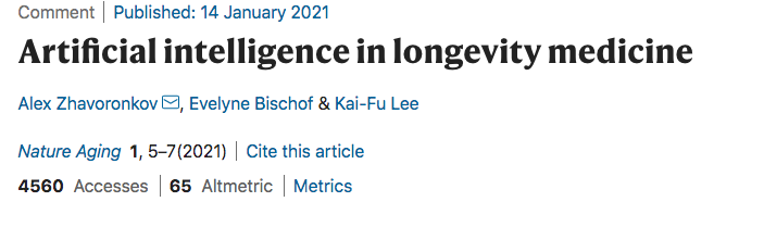 Nat Aging： 李开复Nature子刊发文，指出人工智能在长寿中的作用