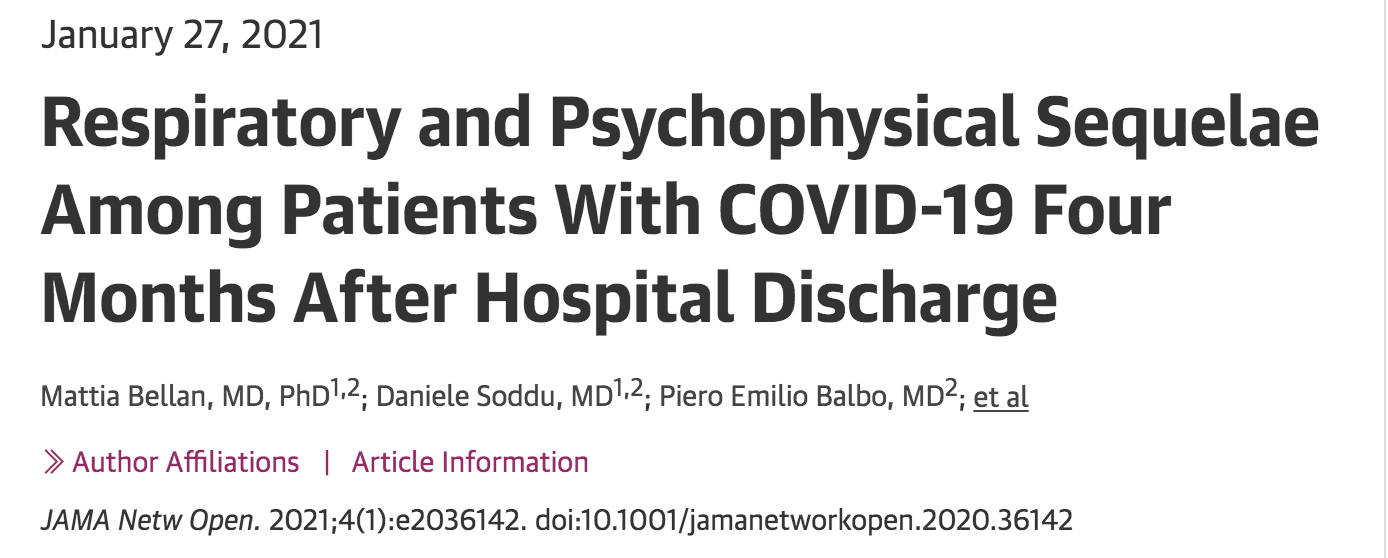 JAMA Netw Open：COVID-19患者出院后不仅运动耐量降低，<font color="red">心理</font>也受到<font color="red">创伤</font>！