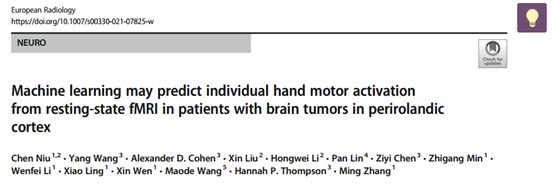 European Radiology：静息状态的fMRI机器学习预测PRC皮层肿瘤患者的个体化手部运动