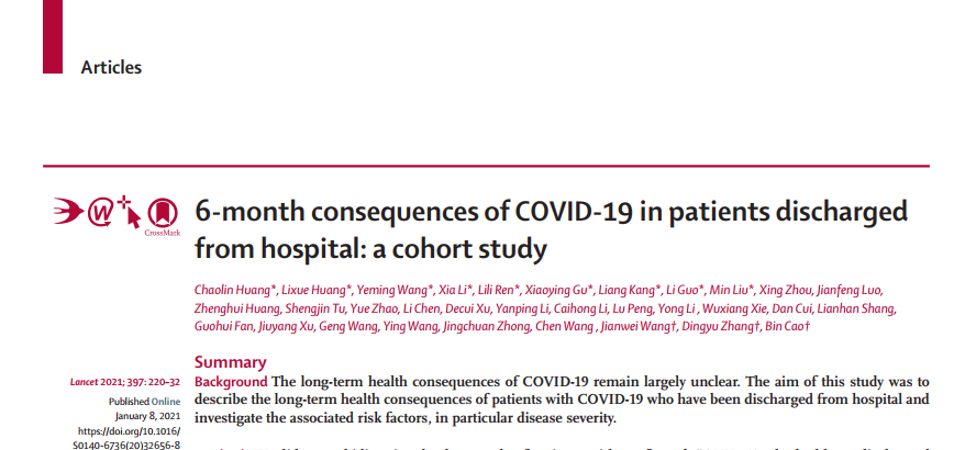 Lancet：COVID-19肺炎患者<font color="red">康复</font>出院后要注意<font color="red">康复</font>干预