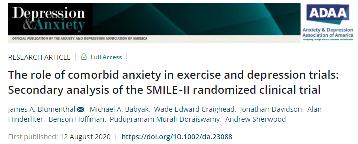 Depress Anxiety：有氧运动联合舍曲林可减少重度抑郁症的焦虑症状