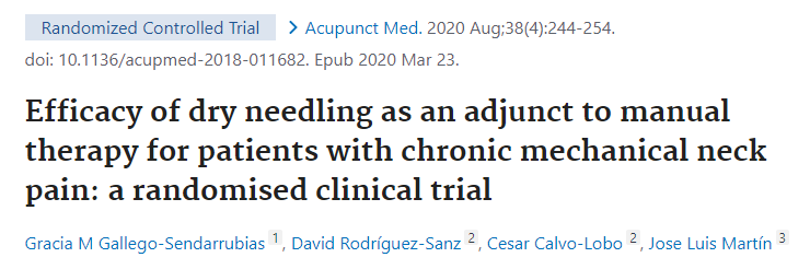 Acupunct Med：干针疗法对慢性机械性<font color="red">颈</font><font color="red">痛</font>患者的疗效如何？