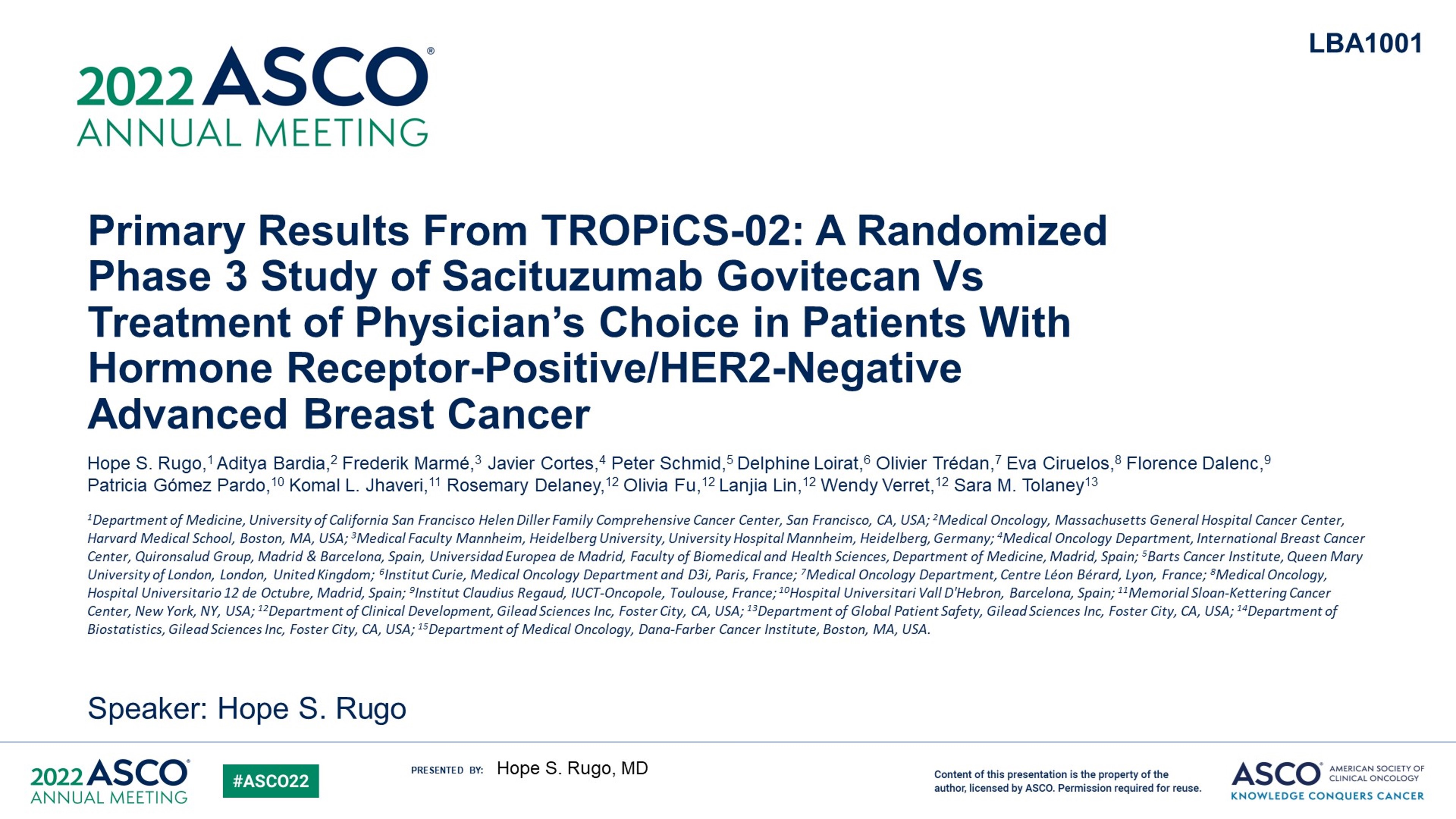 ASCO2022 | TROPiCS-02临床重磅发布：戈沙妥珠单抗使<font color="red">HR</font>+/HER2-MBC进展或死亡降低34%！