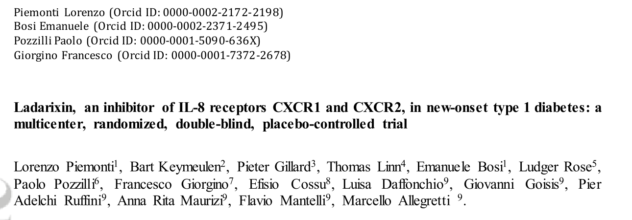 DOM:IL-8受体CXCR1和CXCR2抑制剂radalixin在1型糖尿病治疗中的作用