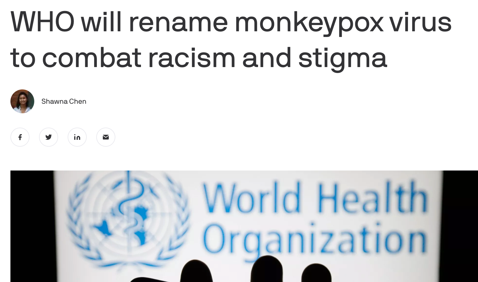 WHO准备修改猴痘的名字，<font color="red">以</font>减少种族主义和污名化