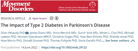 运动障碍:二型糖尿病与帕金森病进展较快有关