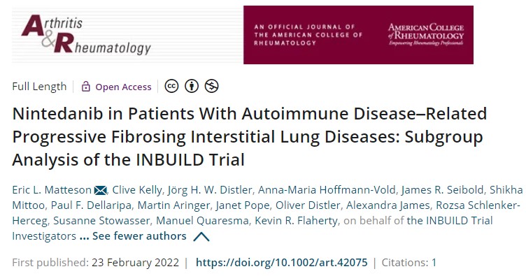 A&<font color="red">R</font>：尼达尼布可以减缓系统性硬化症相关间质性肺病（ILD）患者的肺功能下降速度