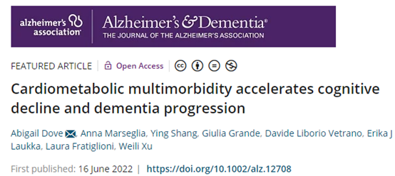Alzheimer’s & Dementia：心血管代谢疾病多病加速认知能力下降