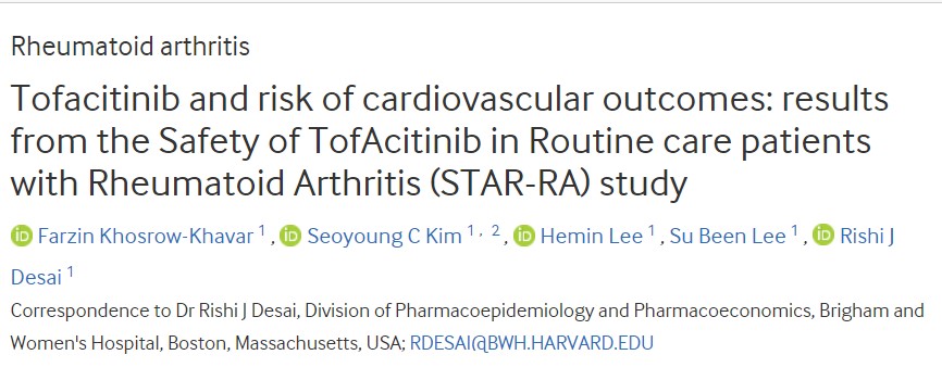ARD:托法替尼和心血管结局风险:托法替尼在类风湿性关节炎患者中的安全性(STAR-RA)