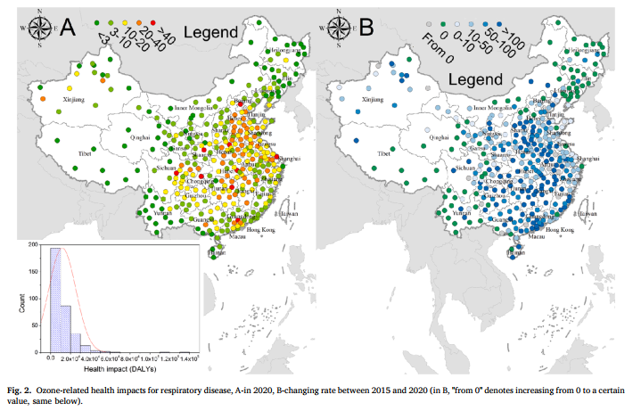 中国<font color="red">338</font>个城市臭氧和NO2相关健康影响的趋势和特征