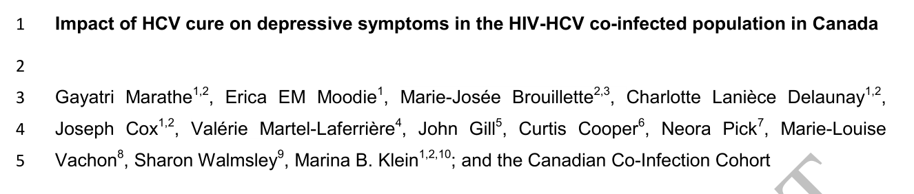 Clin Infect Dis:在加拿大Kramp-Karrenbauer HCV治愈对HIV感染者抑郁症状的影响