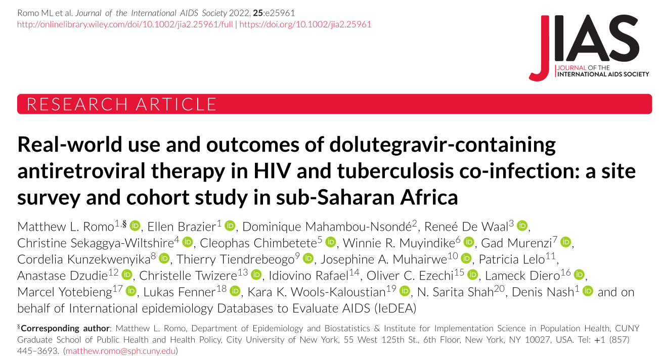 JIAS：多替拉韦钠片抗逆转录病毒疗法在HIV和肺结核合并感染中的实际应用和结果